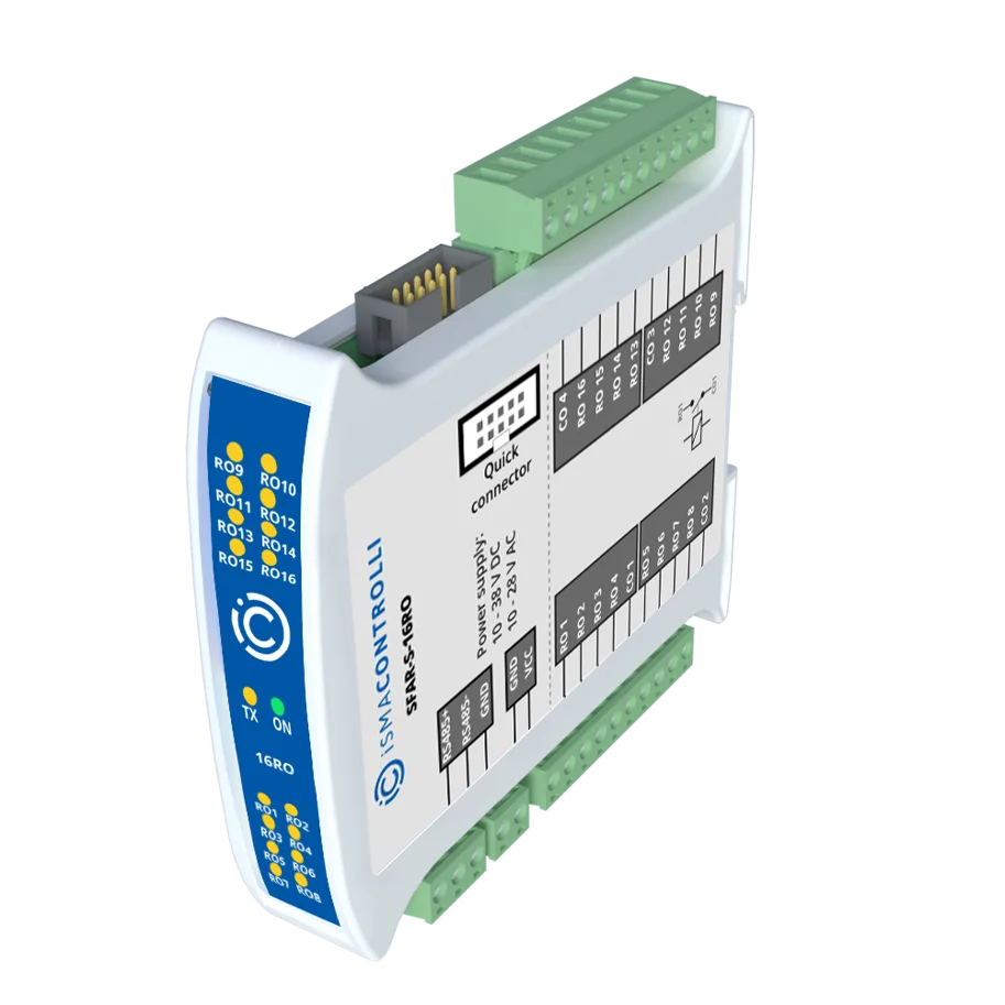 IO-Modul: 16× Relais (3 A DC / 230 V AC), RS485